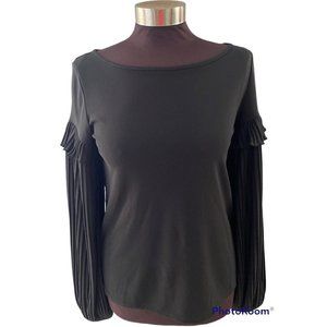 Banana Republic Black Oversize Pleated Puff Sleeve Shirt Tag XS Poet Ruffle